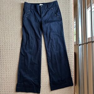 Cartonnier - Anthropologie Navy Blue Mid-Rise Flare Trouser Pants